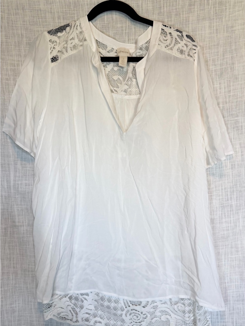 Chico's White Lace Piecing Popover Elsie Top XL Boho Peasant Tunic 3